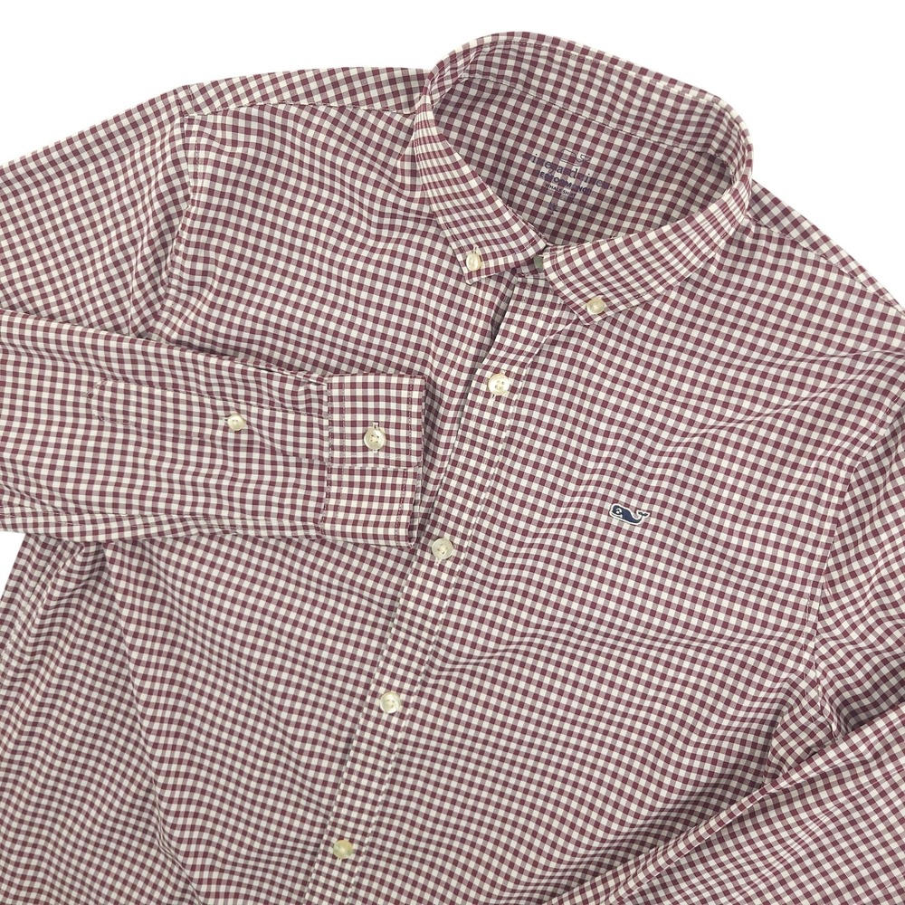Vineyard Vines Whale Shirt Boys XL Red Check Long Sleeve Button Down Performance